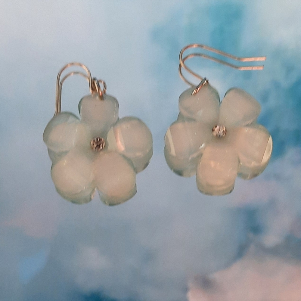 Blue sparkly flower earrings